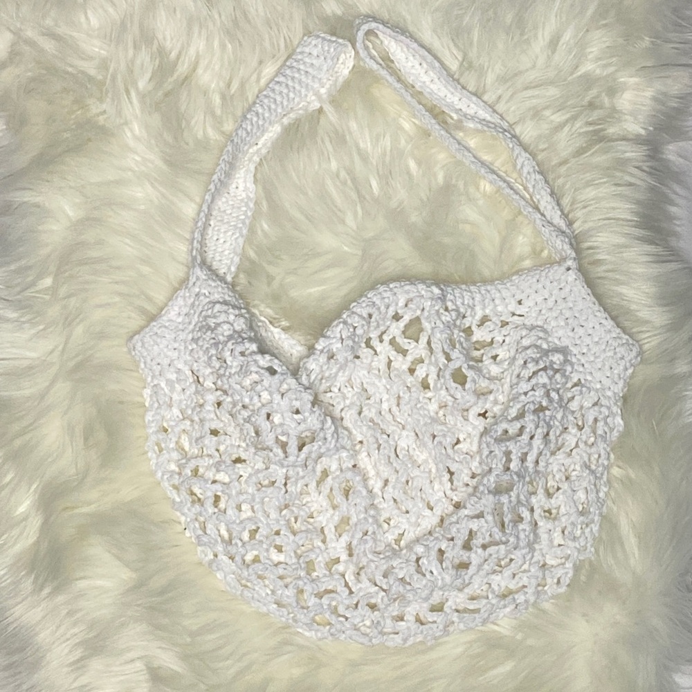 Handmade White Crochet Cotton Market Bag